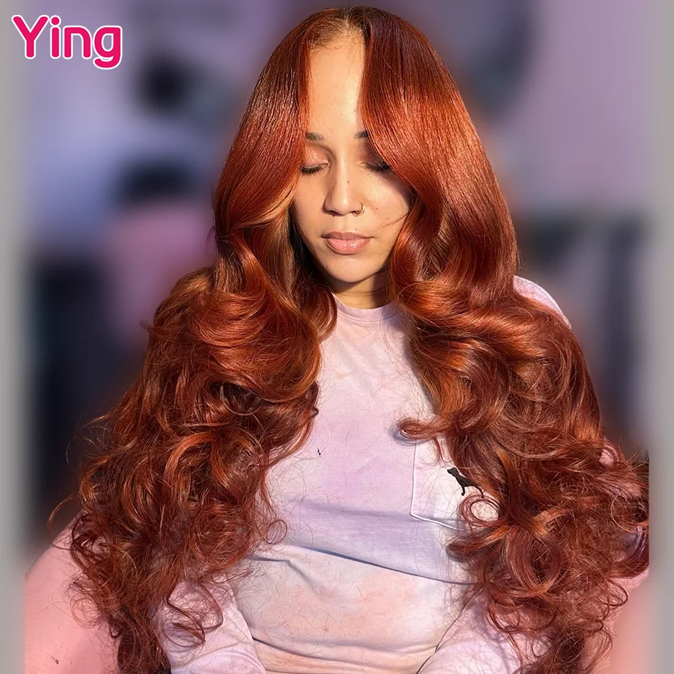 

Ying 4x4 Transparent Lace Wig Peruvian Body Wave Reddish Orange 200% 13x6 Lace Frontal Wig Remy 13x4 Lace Front Wig PrePlucked