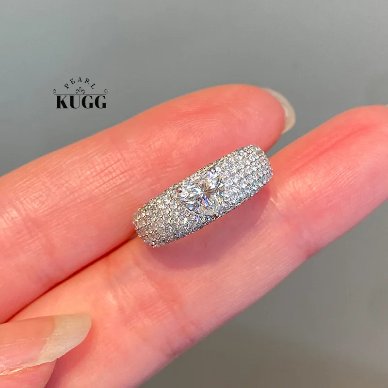 KUGG 100% anillos de oro blanco de 18K, anillo de compromiso de diamante Natural Real de lujo, joyería de fiesta alta en forma de corazón brillante para mujer