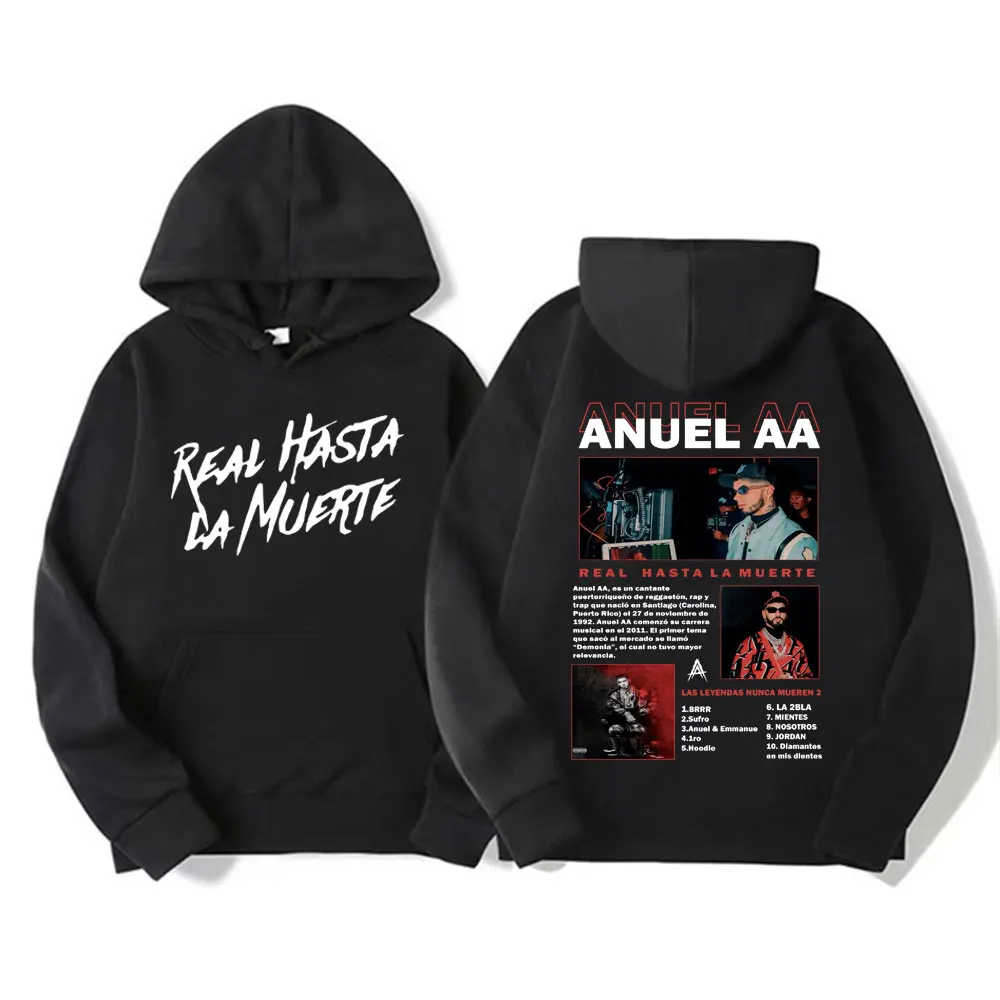 Anuel AA Real Hasta La Muerte Merch Sweatshirt Men Vintage Hip Hop Pop Music Streetwear Hoodie Fleece Casual Oversized Pullovers