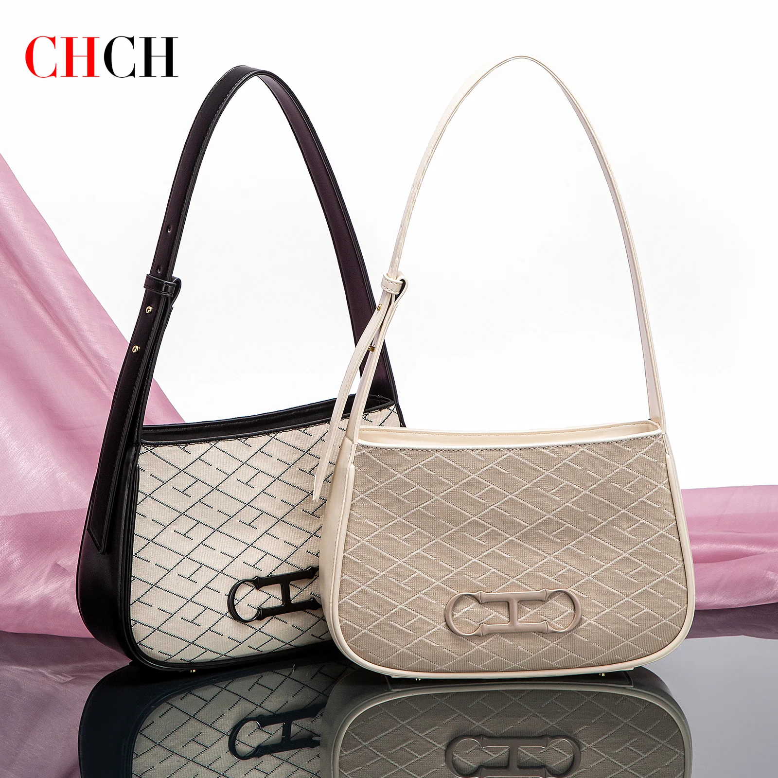 CHCH Women's Handbag New Simple Fabric Splicing Women's Top Shoulder Bag Wallet