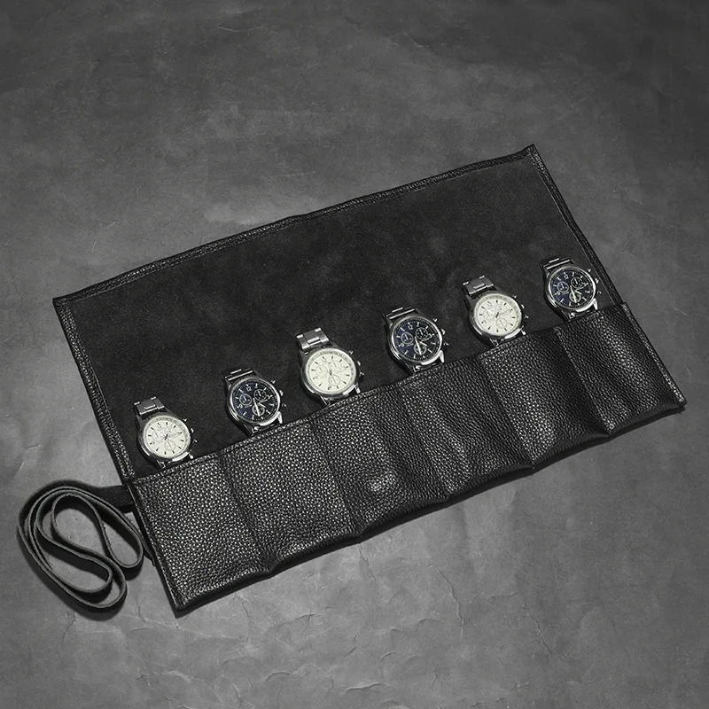 Real Leather Watch Roll 6 Slots Watches Bag Travel Portable Watch Storage Rolls Retro Luxury Watches Organizer Storages Bags