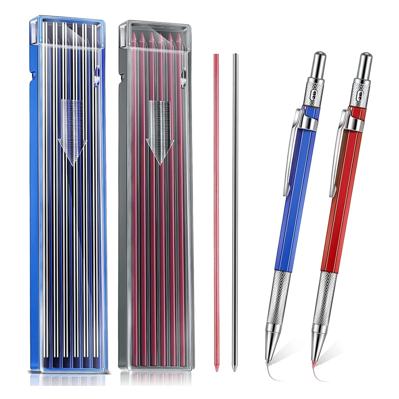 2 Pcs Streak Welders Pencil With 24 Pcs 2Mm Refills Mechanical Pencil With Built In Sharpener Carpenter Pencils