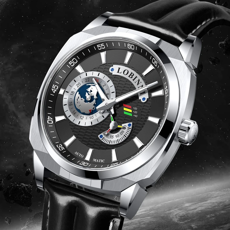 

Lobinni мужские автоматические часы квадратные часы роскошные механические наручные часы 50 м водонепроницаемые сапфировые светящиеся 24 часа