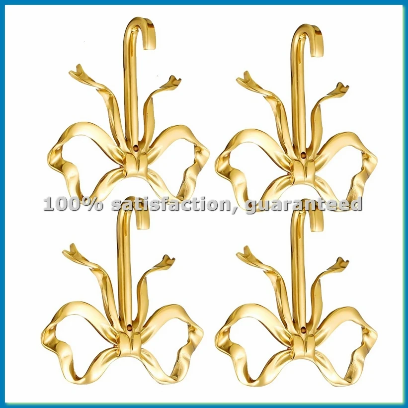 4 Pcs Valentine'S Day Wall Decor Gold Bow Knot Hooks Brass Bow Wall Door Hanger Towel Hooks Brass Coat Hanger Holder-ABHG