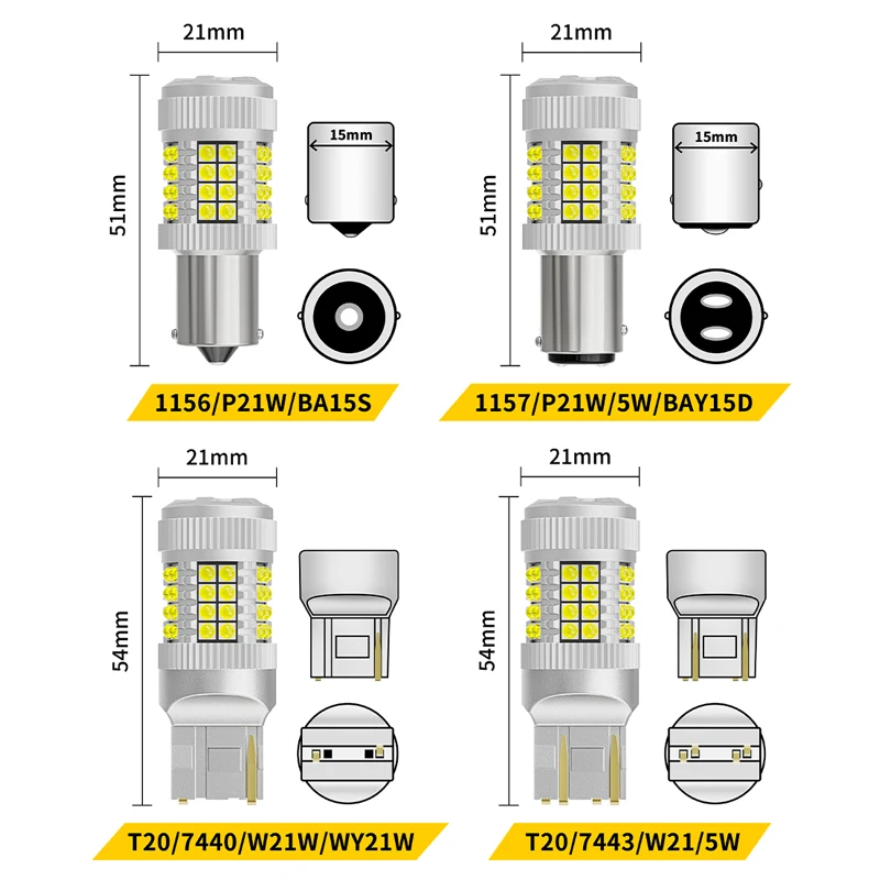 2pcs Canbus 2500LM 1156 BA15S P21W BAU15S PY21W T20 7440 W21W WY21W LED Bulbs 3030SMD Super Bright Turn Signal Lights Brake lamp