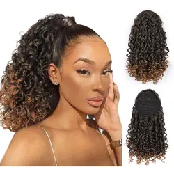 Synthetic Ponytails，Short Twisted Ponytail Hair Extension，Mixed Brown (1B/30#) Drawstring Ponytail for African American Women