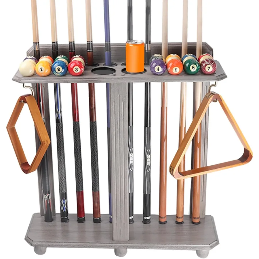 

Corner-Style Floor Stand Billiard Pool Cue Racks with Score Counters for Pool Cue Sticks Balls Set Ball Racks in Black Metal