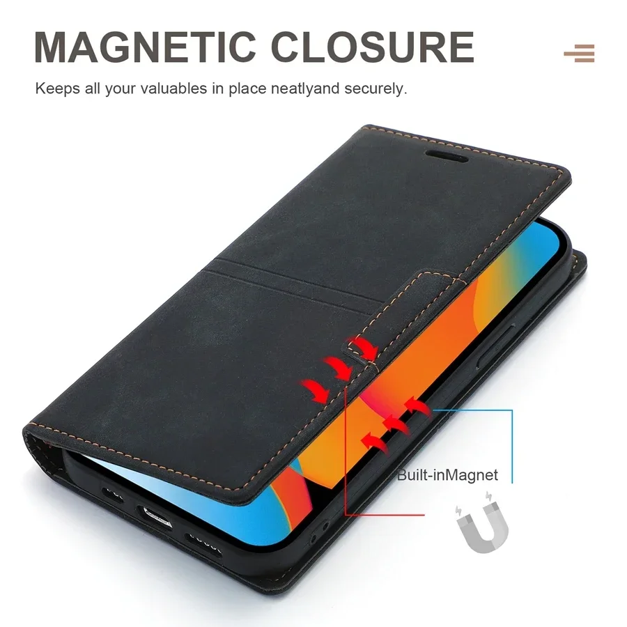 Wallet Fantastic Suction Card Slot Magnetic Flip Leather Case For iPhone 16 Pro Max 15 14 13 12 11 X XR XS SE4 SE3 SE2 8 7 Plus