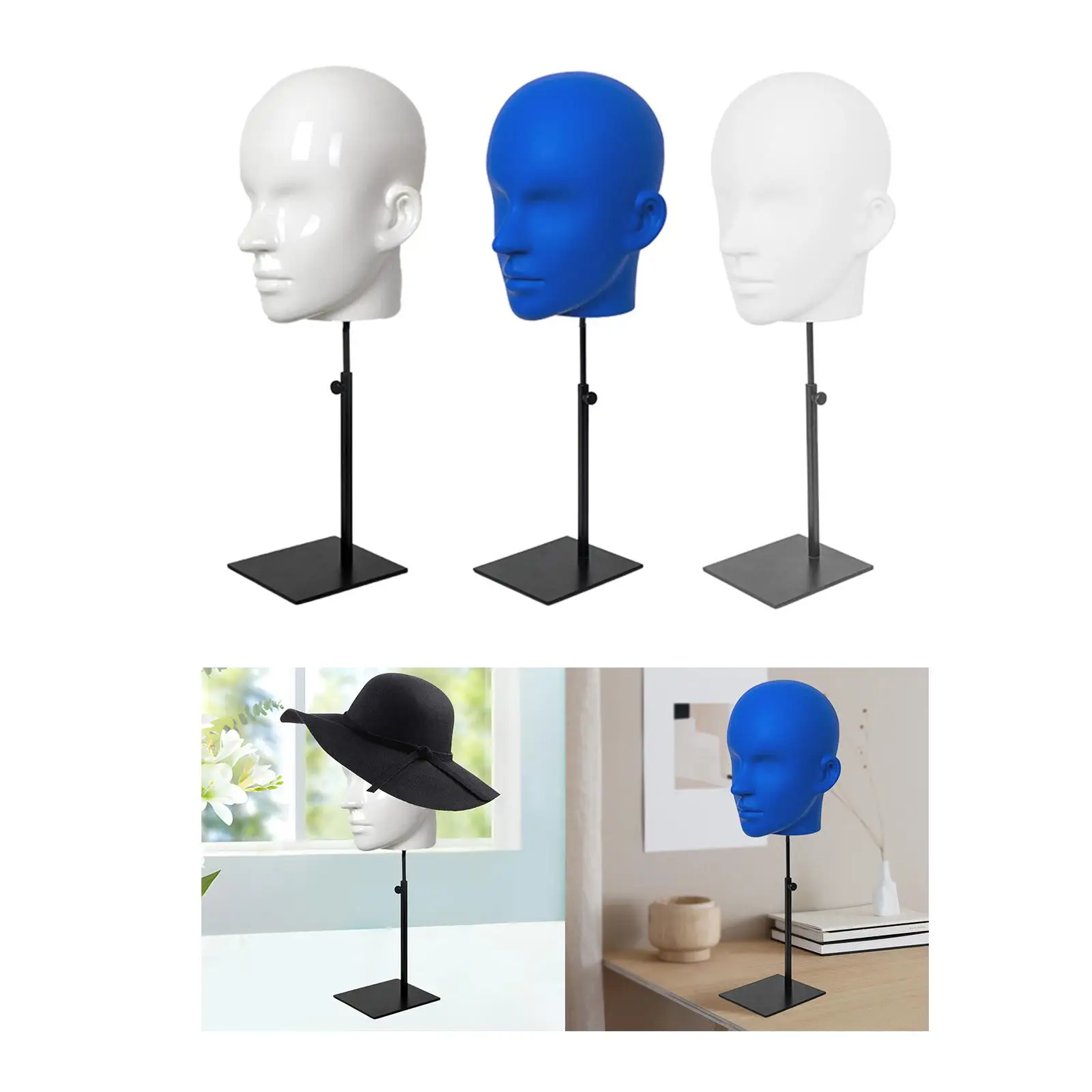 

Men Manikin Head Wig Hat Display Holder Freestanding Multipurpose Tabletop Caps