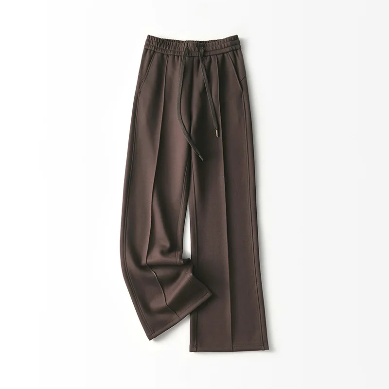 Birdtree 7,1% schapenwol wijde pijpen broek, dames wolmix elastische taille zakbroek, herfst zachte broek met trekkoord P59616JF