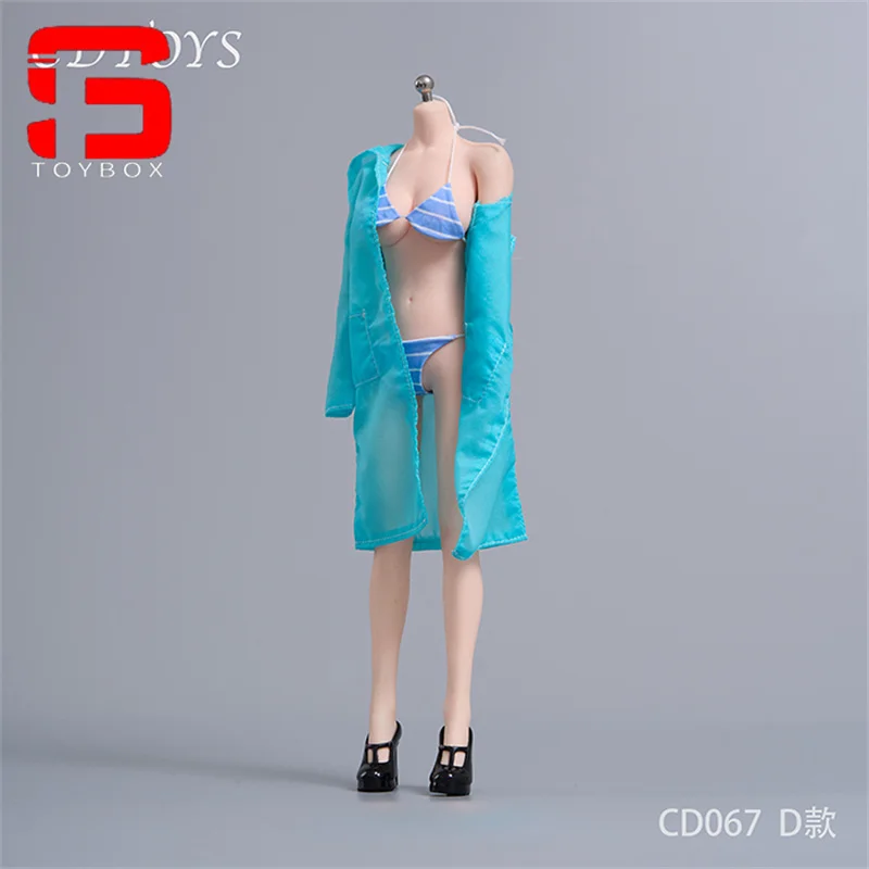 Cdtoys-Conjunto de Sandalias de tacón alto para mujer, Bikini femenino a escala 1/6, ropa de protección solar, Modelo compatible con cuerpo de figura de acción de soldado de 12"