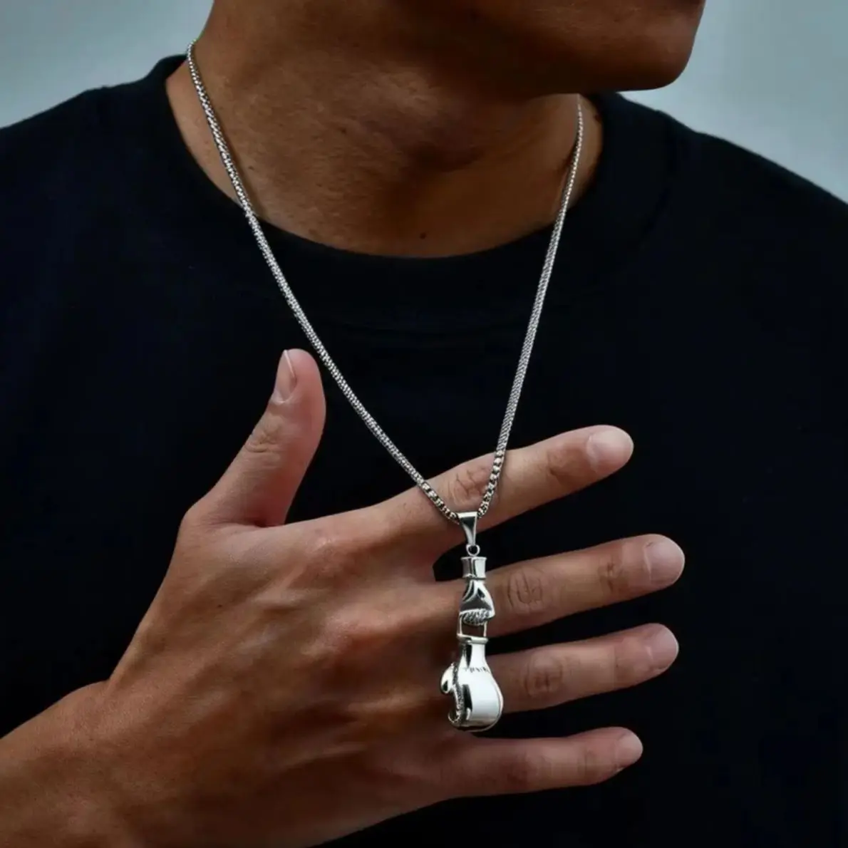 New Boxing Gloves Necklace for Men,Retro Silver Color Stainless Steel Punk Pendant Necklace,Fashion Birthday Gift for him