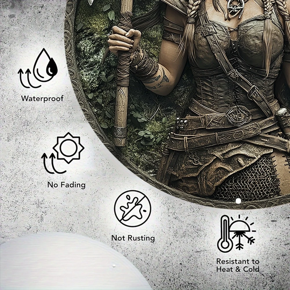 2D 1 Piece 2D Viking Warrior Woman Theme Sign 20cm Round Wooden Decorative Sign Room Home Bar Decoration Cafe Decoration