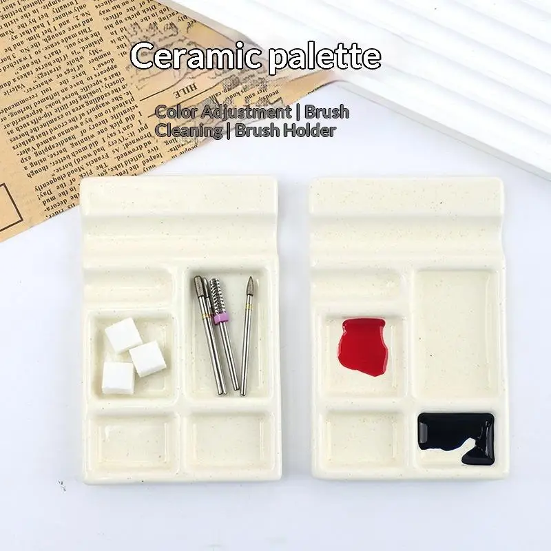 Ceramic Palette Pen Holder Smooth Easy To Clean Durable For Watercolor Color Mixing Smudge Nail Art Exercises