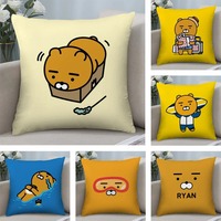 MINISO K-Kakao Friends R-Ryan Cute Plush Soft Double Sided Print Pillowcase Cushion Cover Home Decor Kids Gift Square Official