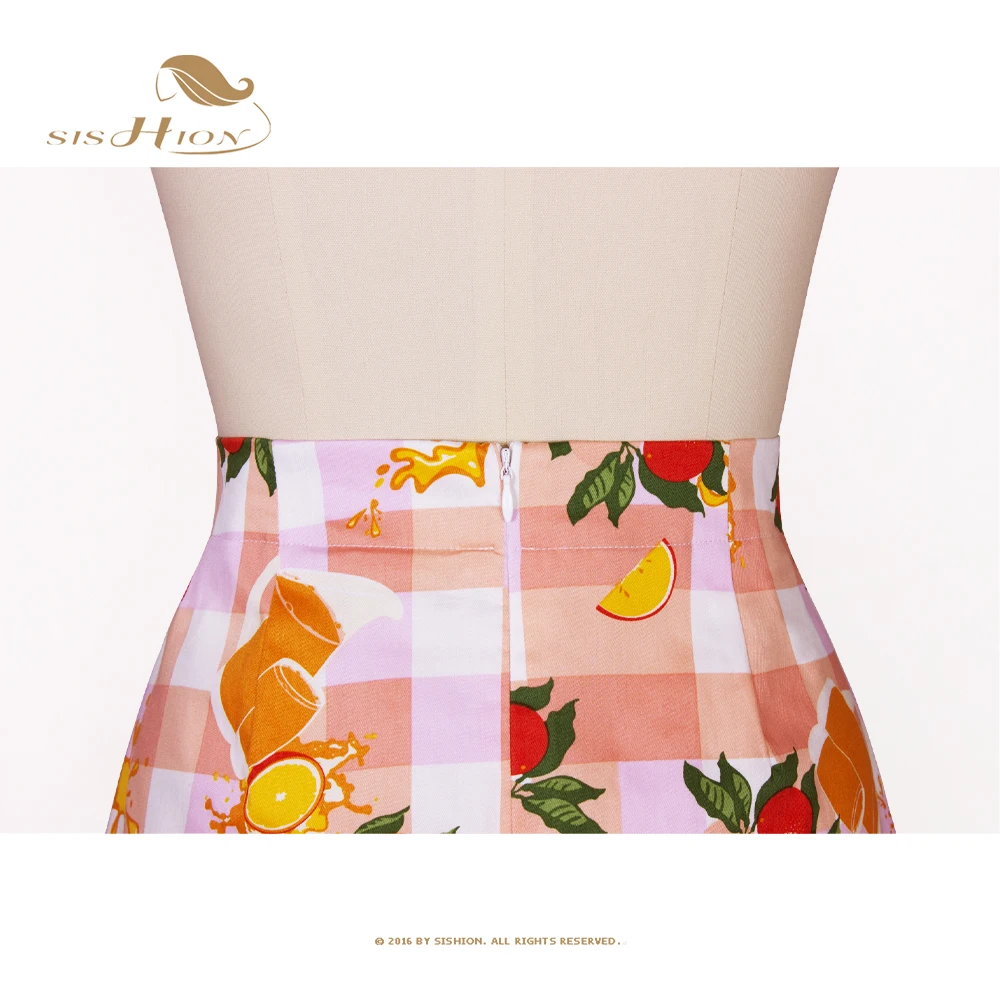 SISHION สีส้มน้ําผลไม้พิมพ์ลายสก๊อต Y2K Mini กระโปรง Jupe Femme SS0008 2025 ผู้หญิงเซ็กซี่ฤดูร้อนกระโปรง Falda