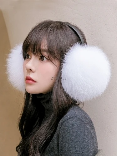 Winter Women Warm Real Fox Fur Earmuffs Girl's Earlap Ultra Large Ladies Plush Earmuff Luxury Ladies Fox Fur Earmuffs