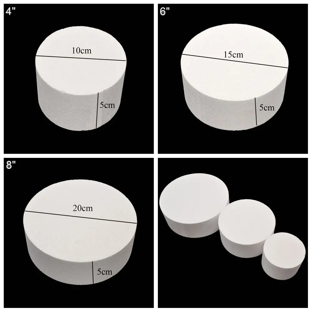 4/6/8 inch Kitchen Accessories Sugarcraft Dummy Party DIY Practice Model Cake Foam Mould Round Polystyrene Styrofoam