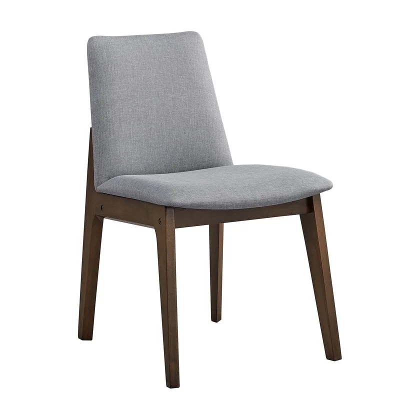 Walnut Finish Dining Chairs Set of 2, Gray Fabric Upholstered Seat and Back, Wooden Kitchen Casual Furniture view 3
