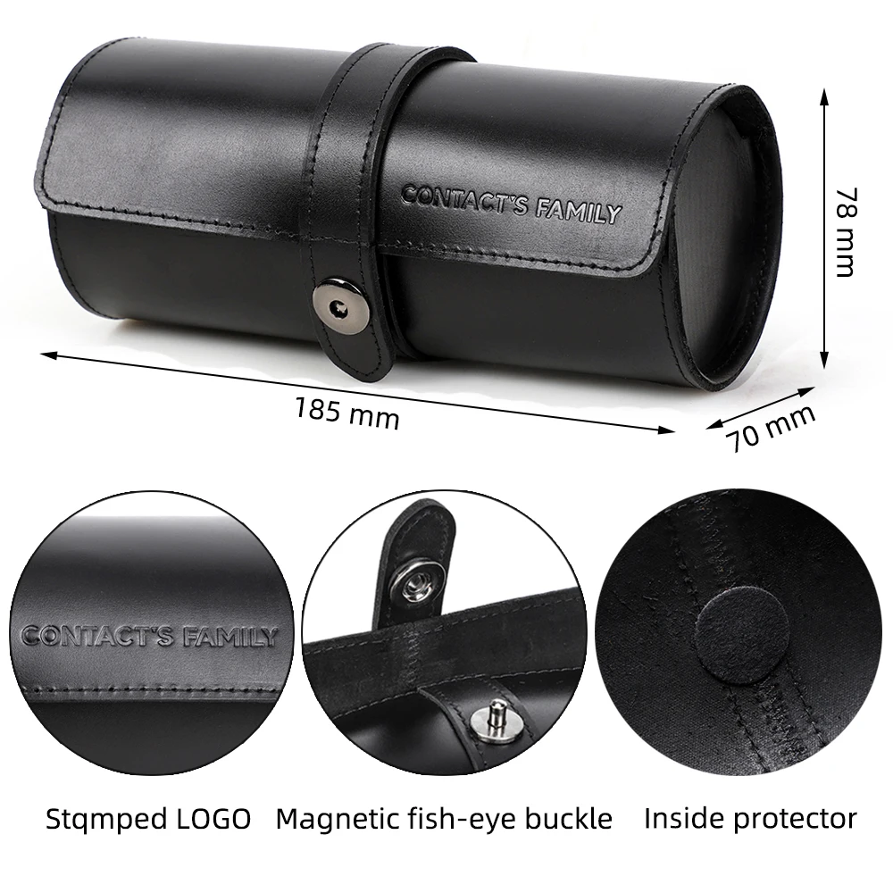 CONTACT'S FAMILY Genuine Leather Watch Roll Case Organizer 3 Slots Watch Travel Portable Holder For Men Women Vintage Gift Box