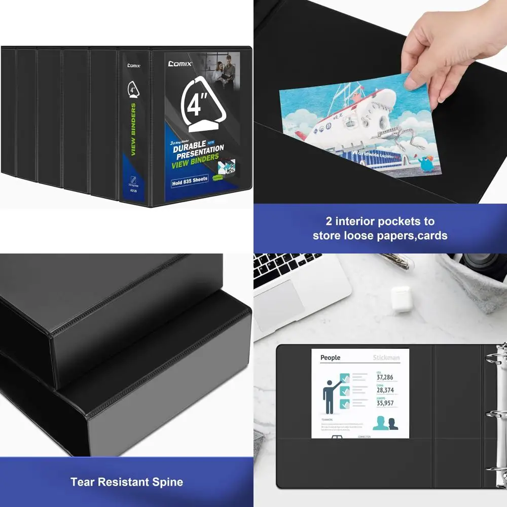 

Durable 3-Ring Binders, 4 Inch D-Rings, Holds 835 Sheets, 6-Pack, Letter Size, Black Binders for Long-Term Use