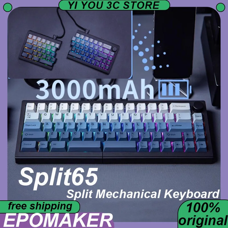 EPOMAKER Split65 Mechanical Keyboard Customized Split Wireless Tri-mode QMK/VIA 68Keys PBT Hot Swap PC Esports Laptop Keyboards