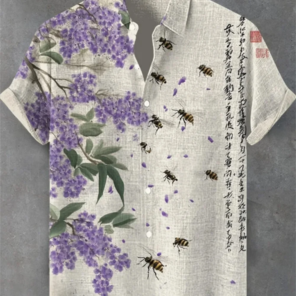 قميص كتان للرجال، طباعة المحيط، قميص بأزرار وأكمام قصيرة، عطلة شاطئ هاواي، ملابس رجالية كاجوال بمقاسات كبيرة #5