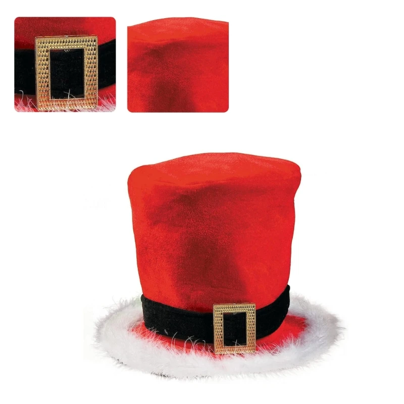 Red Santa Hat Thicken Plush Top Hat for Cosplay Santa Helpers Mischievous