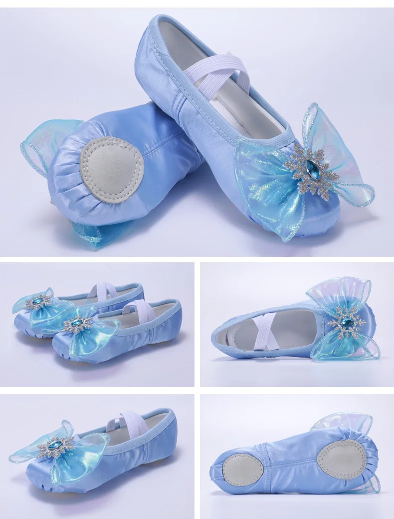 Blaue Satin-Ballettschuhe für Mädchen mit Lieblicher Eisnetz-Großer Schleife Bühnenauftritt Tanzschuhe 8128 – Detail 9