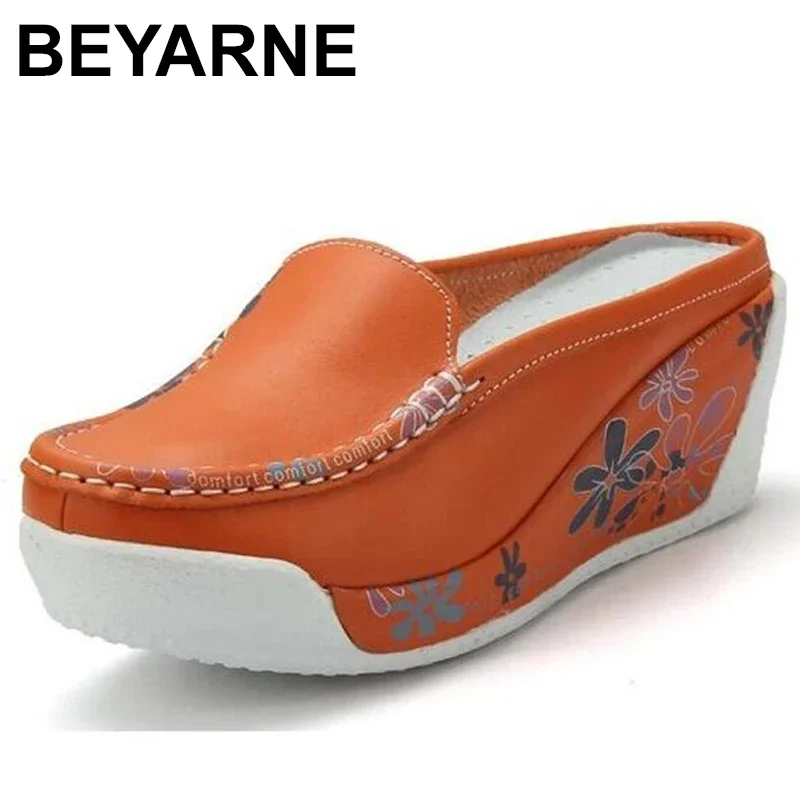BEYARNEFlat Platform Shoes WomenSummer Spring Women\'s Flats Flower Print Slingbacks Ladies Casual Lazy Ladies Shoes FootwearE163