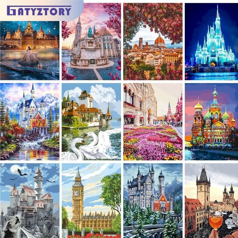 

GATYZTORY 60x75cm Painting By Numbers Handiwork Buldings Scenery Number Painting On Canvas Decorative Painting Diy Gift Artwork