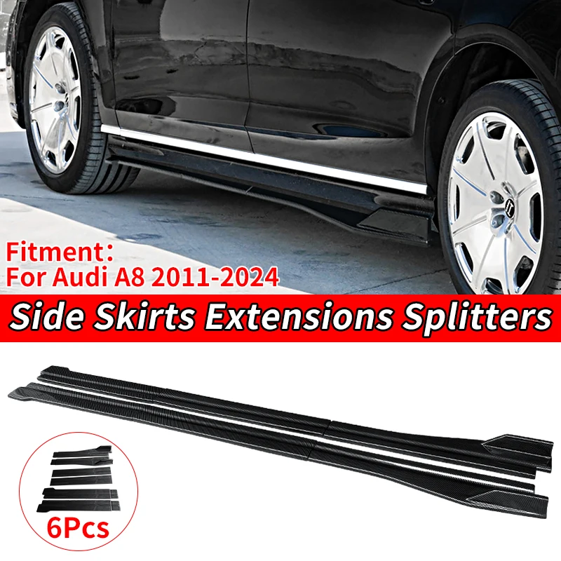 

Car Side Skirt Extension Splitters Body Apron Lip Winglet Carbon Fiber Look Exterior Decoration Accessory For Audi A8 2011-2024