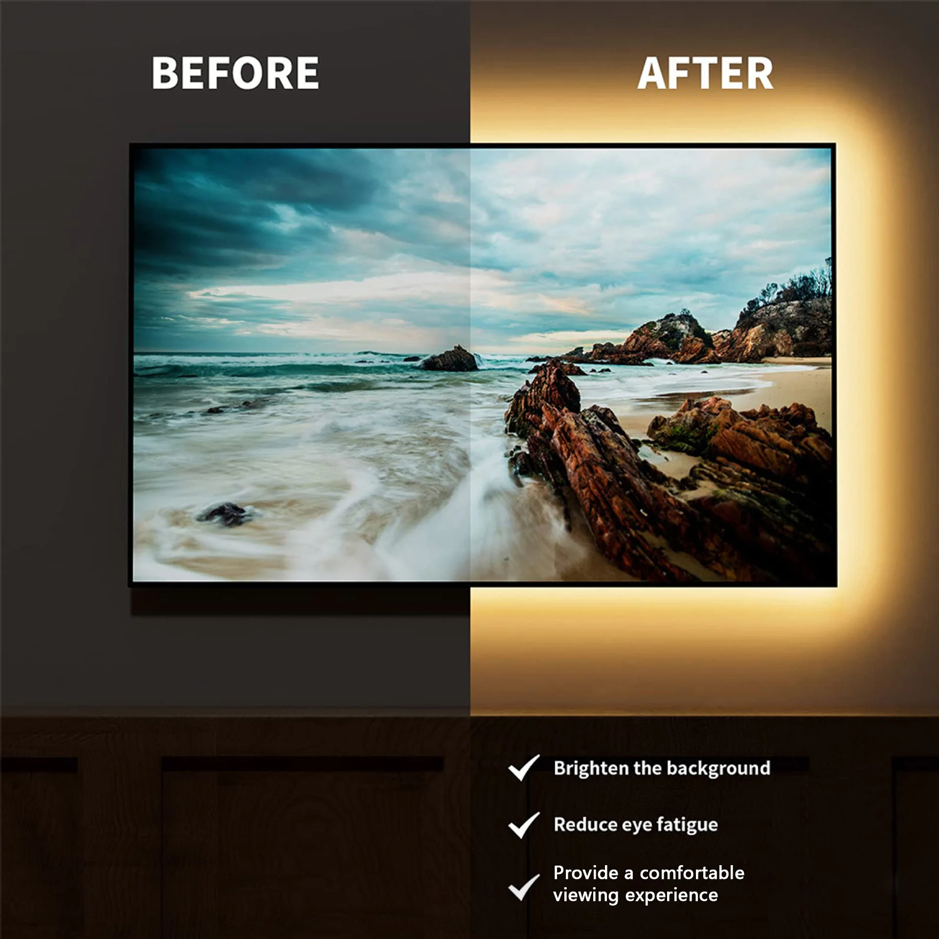 5M /16.4ft 2835 LED  Lamp USB Flexible Lights TV Desktop Screen Backlight Diode 5V DC Warm White Light Shearable