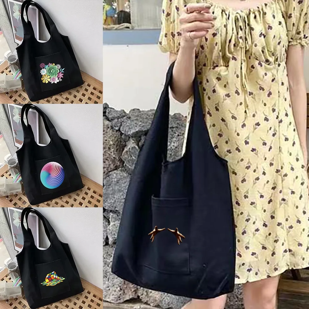 

Women's Shopping Bags Commuter Shopper Vest Bag 3D Series Cotton Cloth Supermarket Canvas Grocery Bolsas Eco Handbags Tote Bag