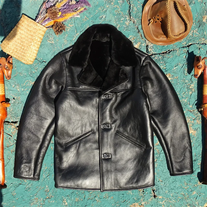 

Натуральная австралийская куртка из экокожи (искусственной кожи) из овчины, унисекс, средней длины, теплая, на одной пуговице, длинный рукав, кожаная куртка