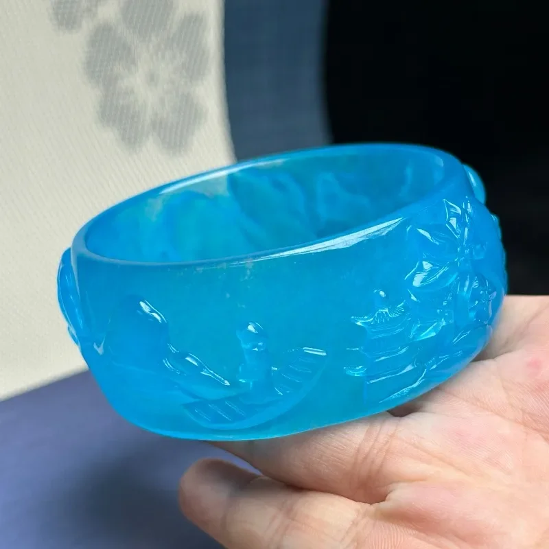 

Natural High Ice Sea Blue Quartzite Jade Wide Version Bracelet Exquisite Jewelry