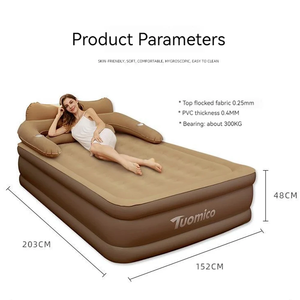 2 Persons Inflatable Mattress Camping Folding Home Indoor Outdoor Air Cushion 48cm High Bed Lazy Laying Soft Skin-friendly image 2