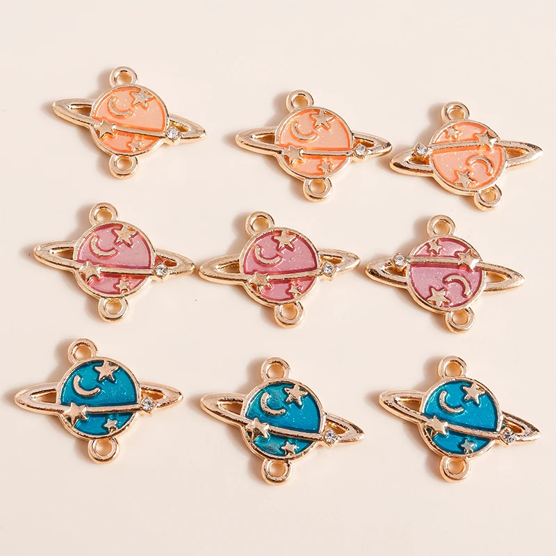 Leslie 10 Stück Emaille Galaxy Saturn Globus Mond Stern Anhänger für Halsketten Armbänder Ohrringe DIY Schmuckherstellung Zubehör – Detail 15
