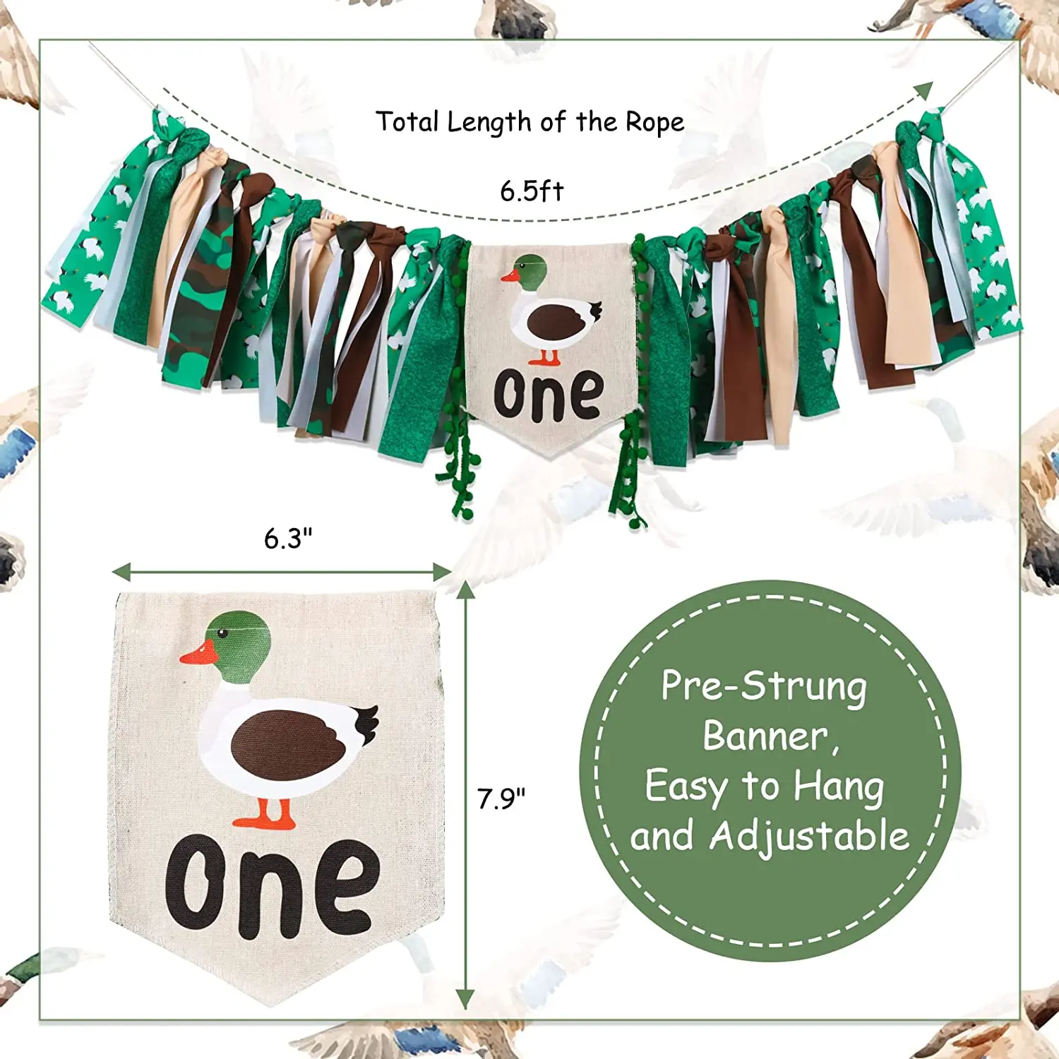 Duck Hunting Banner for First Birthday, Decoration for Boy 1st Birthday, Duck, 1 Year Old