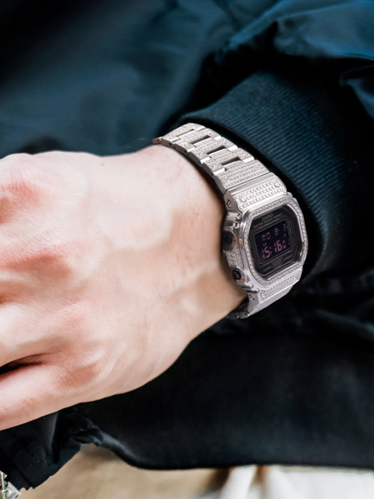 카시오 G-SHOCK DW-5600/DW5600/GWM5610/GWB 5600용 다이아몬드 스테인레스 스틸 케이스 + 스트랩 세트 |   패션 메탈 베젤 및 밴드 업그레이드