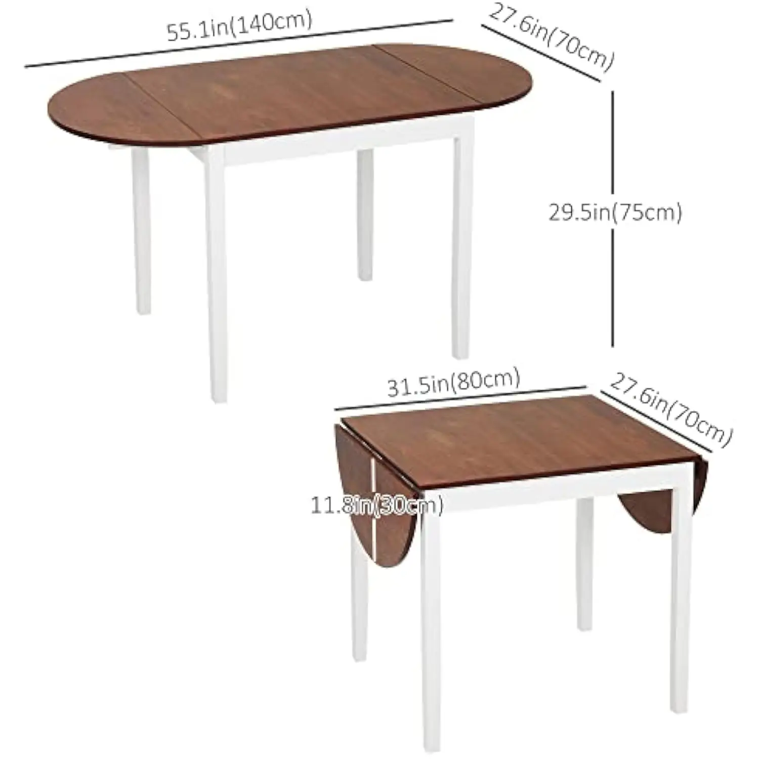 55 Solid Wood Kitchen Table, Drop Leaf Tables for Small Spaces, Folding Dining Table, Brown