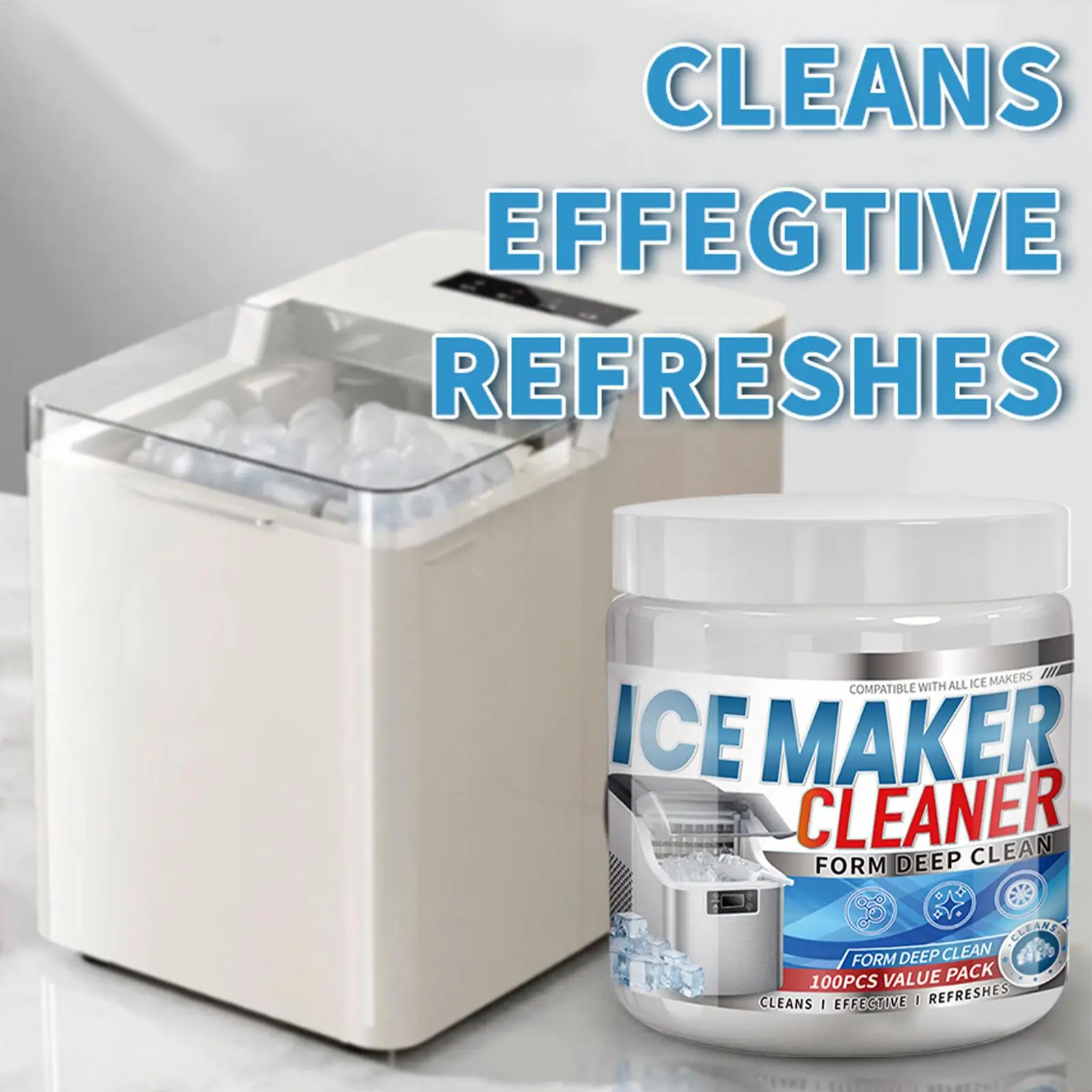 100 Tablets Ice Machine Cleaner Cleaning Tablets For Descaling Deodorizing Prolonging Ice Maker Lifespan,Coffee Machine Cleaning