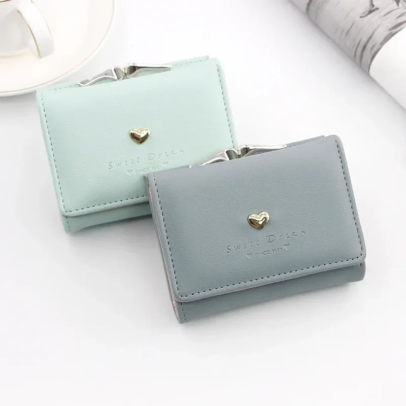 Petit portefeuille court avec cœur aimant pour femme, porte-cartes, mini porte-monnaie, pochette pour femme, mode femme