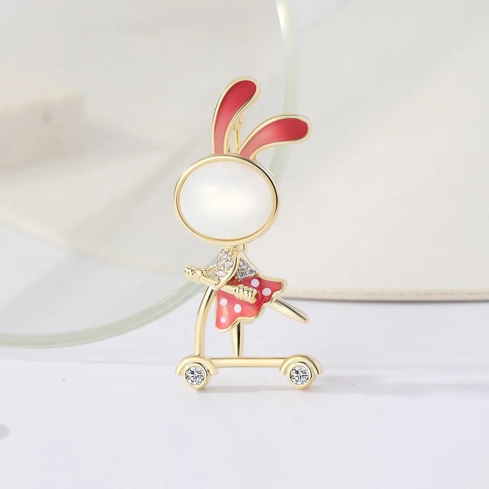 Cute Enamel Rabbit Brooch for Girls Cartoon Animal Riding Skateboard Brooches Children's Jewelry Accessories Birthday Gift