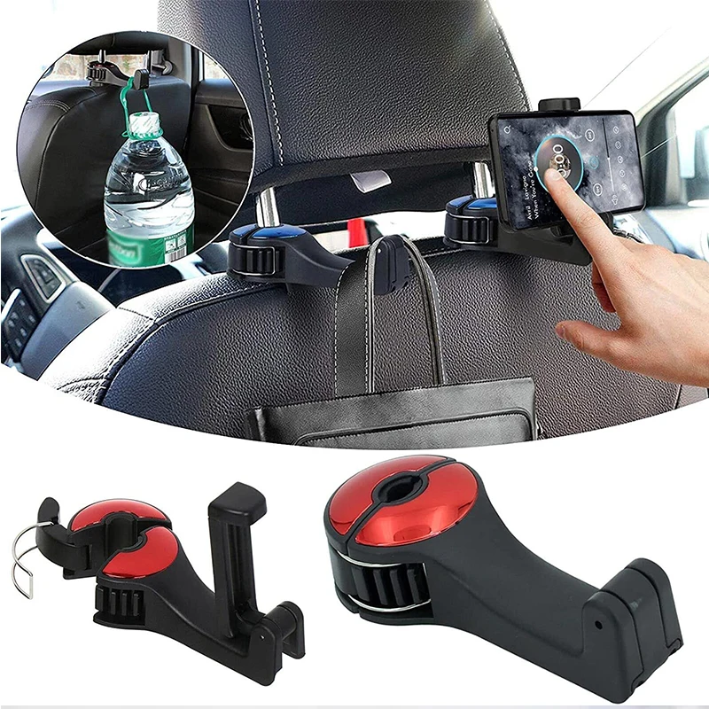 2 in 1 Car with Phone Holder Headrest Hidden Portable Hook Car Seat Back Hanger  Storage Hook Phone Holder Auto Fastener Clip