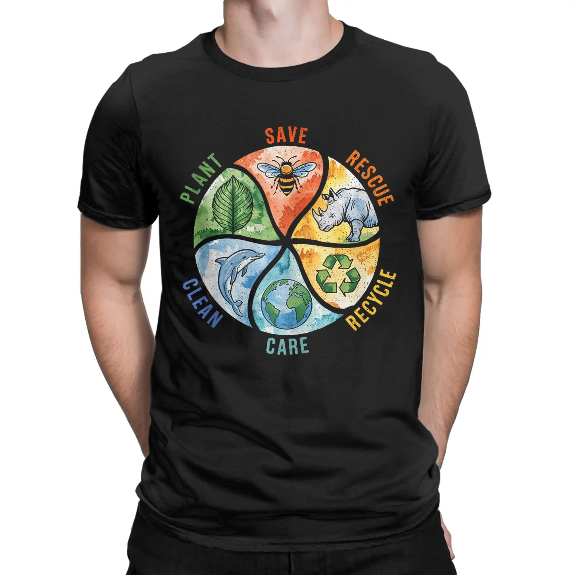 Hipster Save Bees Rescue Animals Plastic Earth Day 2026 T-Shirts for Men Crewneck T Shirt  Short Sleeve Tee Shirt Plus Size Tops
