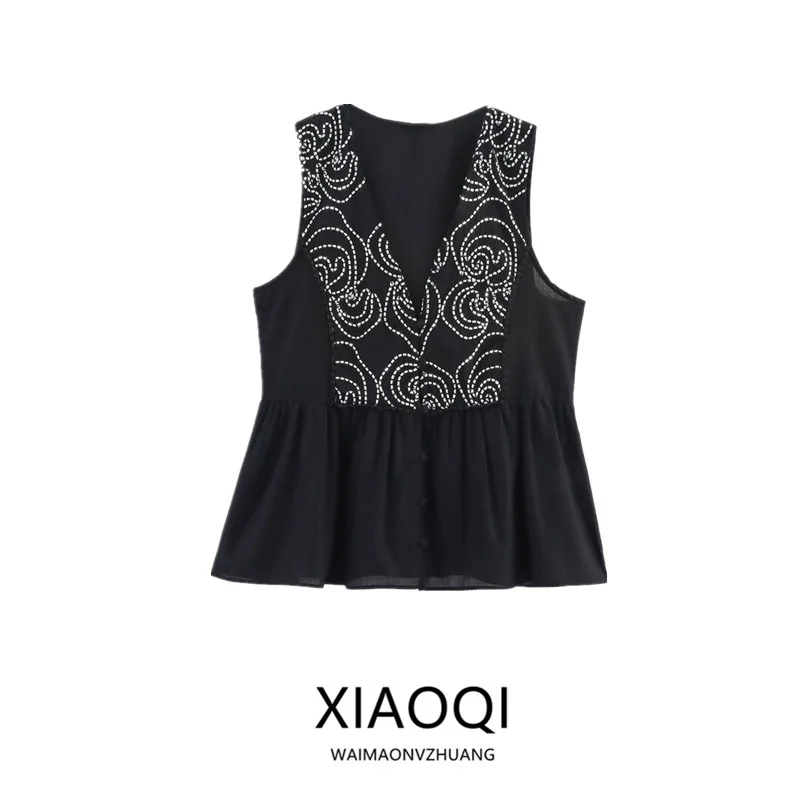 

Summer 2025 New Arrival Women's Faion Holiday Lace Embroidery V-Ne Svel irt Loose Fit Versatile Sle Regular Length