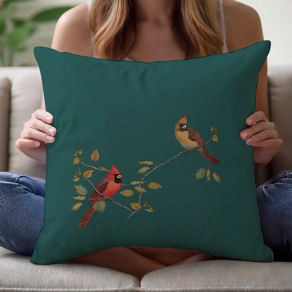 Red Cardinal Couple Pillow Cover Single Sided Polyester 18x18 Inch Zipper Washable Sofa Bed Decor