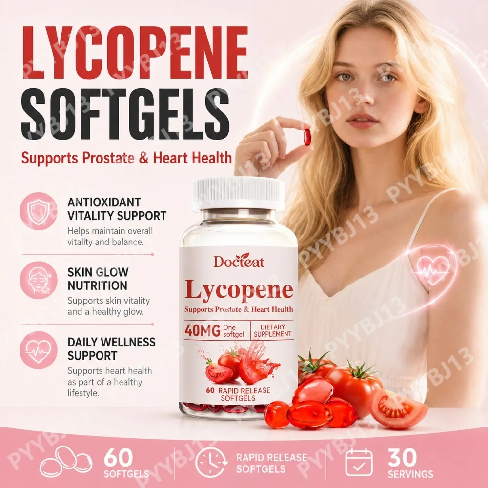 Docteat Lycopene Softgels Tomato Extract Antioxidant Supplement - Vitality Energy Support for Daily Wellness 60 Rapid-Release