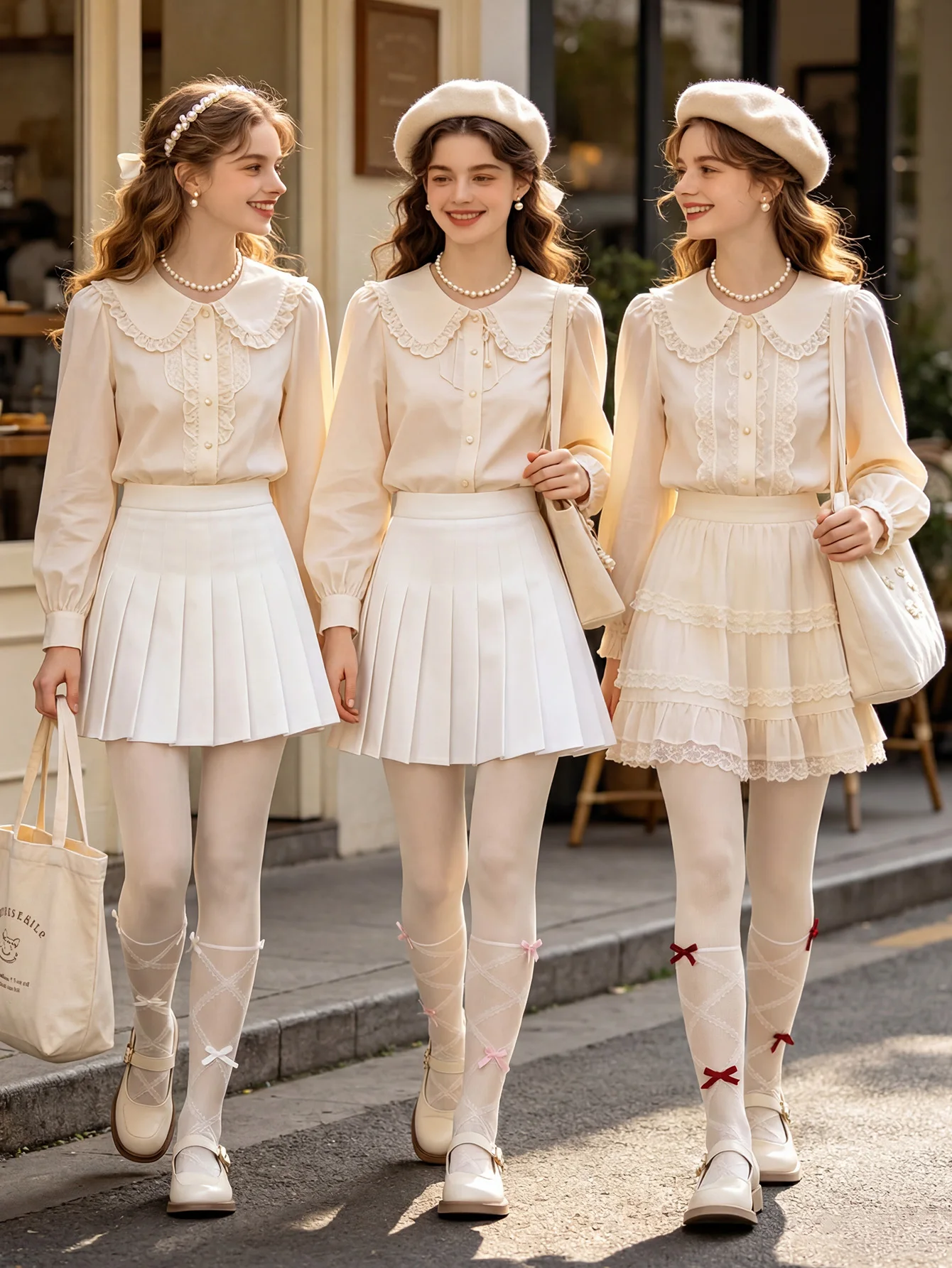 Kawaii Bow Decor Sheer Tights Damen-Strumpfhose mit süßer Kreuzspitze für den täglichen Gebrauch von Lolita